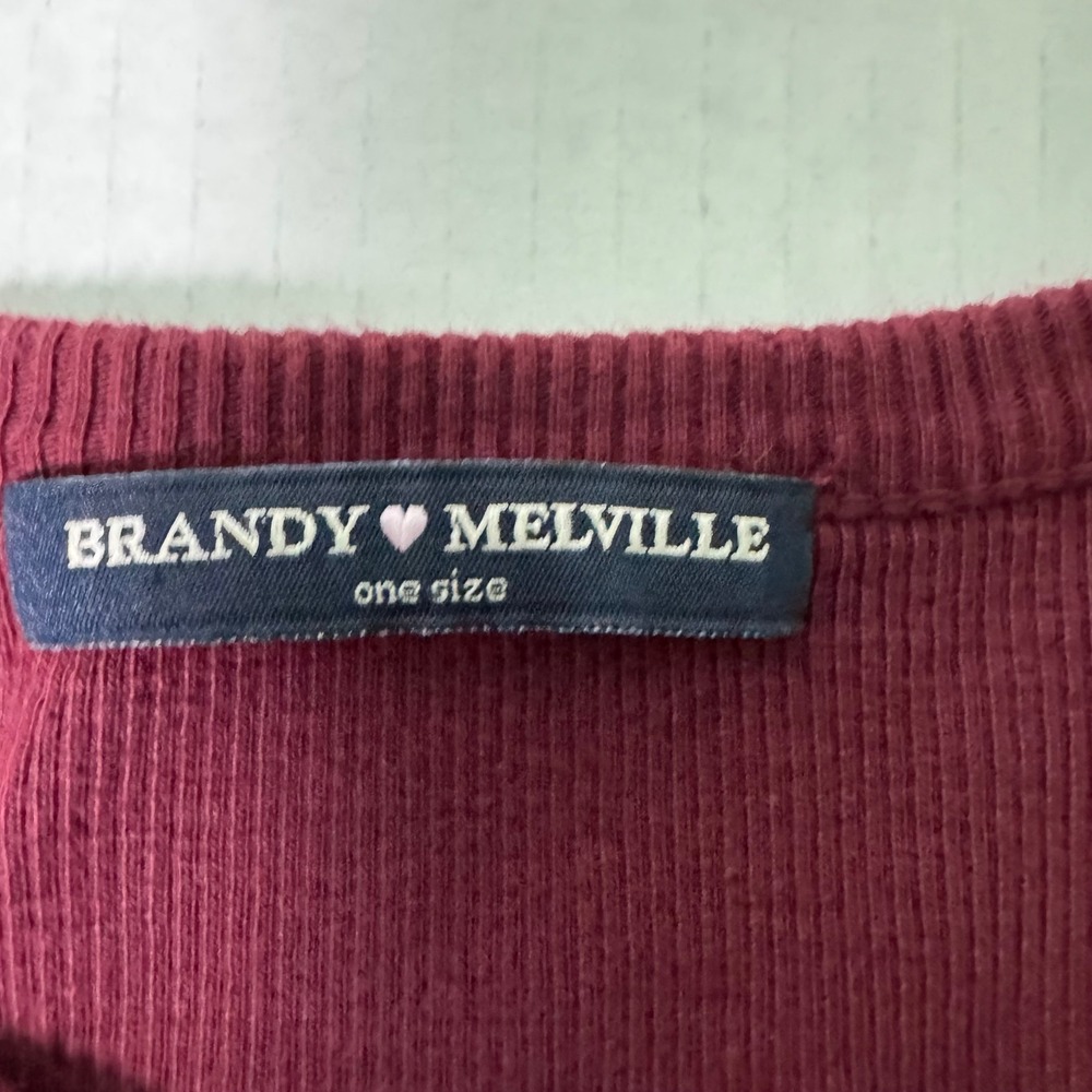 Brandy Melville Ribbed Bodycon Short Sleeve TShirt Dress Burgundy One Size - Picture 6 of 6